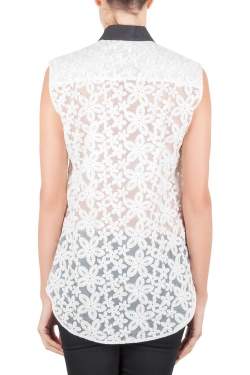 Joseph Off White Sheer Broderie Anglaise Contrast Trim Sleeveless Top M