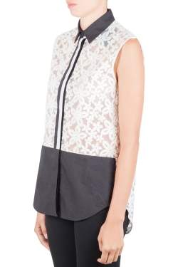 Joseph Off White Sheer Broderie Anglaise Contrast Trim Sleeveless Top M