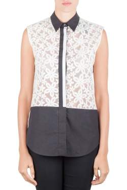 Joseph Off White Sheer Broderie Anglaise Contrast Trim Sleeveless Top M