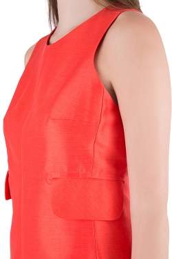 Carven Tangerine Cotton Silk Drop Waist Sleeveless Dress L