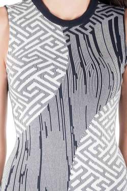 Pre Owned Kenzo Navy Blue and White Jacquard Knit Sleeveless Crew Neck Dress S
