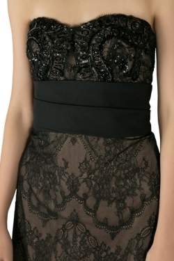 Marchesa Notte Black Sequin Embellished Lace Overlay Strapless Pencil Dress M