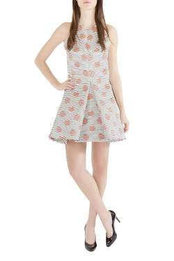 Pre Owned Kenzo White Polka Dot and Stripe Print Sleeveless Flared Dress M