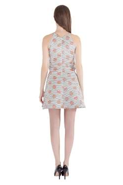 Pre Owned Kenzo White Polka Dot and Stripe Print Sleeveless Flared Dress M