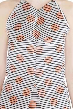 Pre Owned Kenzo White Polka Dot and Stripe Print Sleeveless Flared Dress M