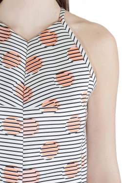 Pre Owned Kenzo White Polka Dot and Stripe Print Sleeveless Flared Dress M