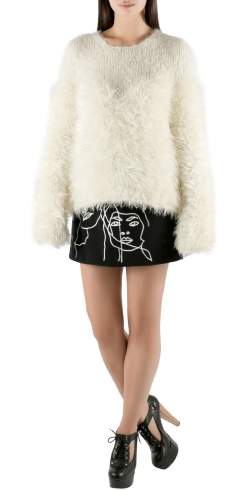 Pre Owned Alexander McQueen Ivory Mohair and Wool Hairy Knit Crew Neck Jumper M