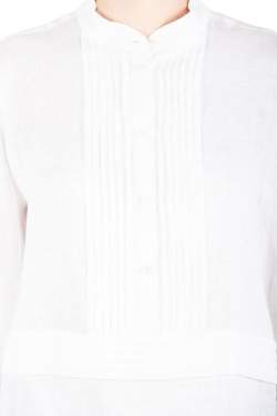 Pre Owned Armani Collezioni Off White Linen Pleat Detail Long Sleeve Blouse XL