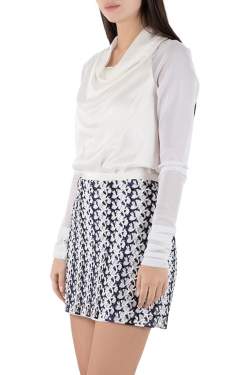 Vera Wang Collection Cream Silk Satin Cowl Neck Mesh Sleeve Blouse S