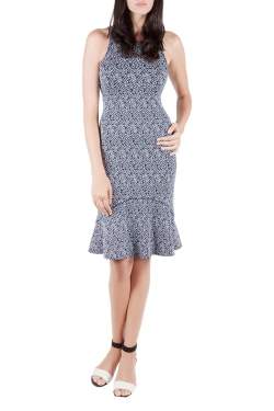 Pre Owned Kenzo Navy Blue Flying Kenzo Patterned Jacquard Flounce Dress S