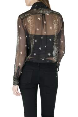 Philip Plein Collection Black Star Print Sheer Silk Button Down Shirt S