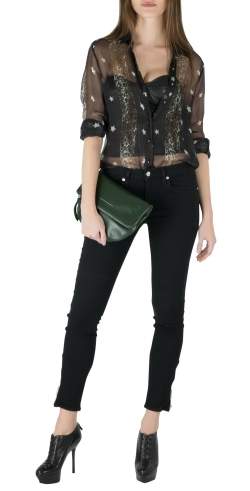 Philip Plein Collection Black Star Print Sheer Silk Button Down Shirt S