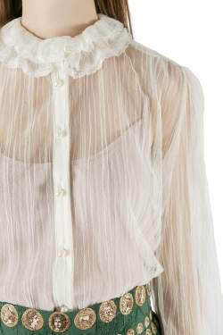 مملوكة مسبقًا قميص دولتشي أند غابانا تول شفاف ياقة طبقات أكمام طويلة كريمي M