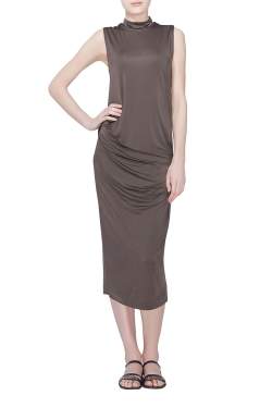 Pre Owned Acne Studios Dark Olive Stretch Knit Draped Virl Midi Dress M