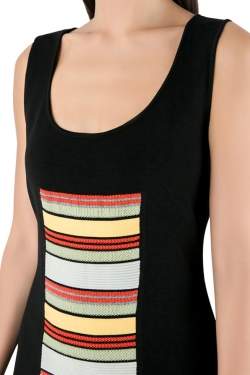 Pre Owned Fendi Black Rib Knit Multicolor Stripe Paneled Sleeveless Sheath Dress M