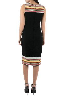 Pre Owned Fendi Black Rib Knit Multicolor Stripe Paneled Sleeveless Sheath Dress M