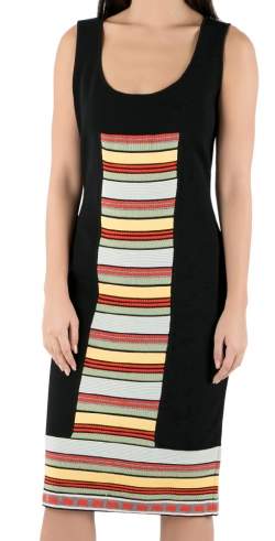 Pre Owned Fendi Black Rib Knit Multicolor Stripe Paneled Sleeveless Sheath Dress M