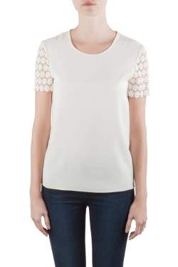 Moschino Cheap and Chic Cream Crepe and Lace Sleeve Detail Top S 