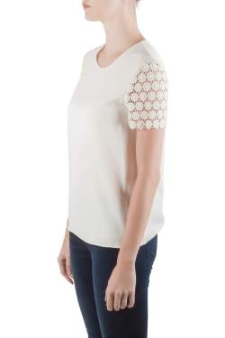 Moschino Cheap and Chic Cream Crepe and Lace Sleeve Detail Top S 