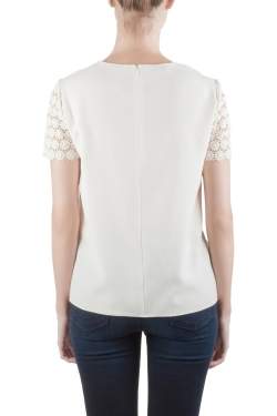 Moschino Cheap and Chic Cream Crepe and Lace Sleeve Detail Top S 