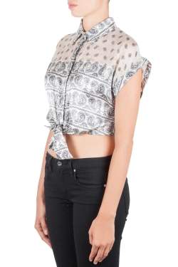 Pierre Balmain White Paisley Printed Silk Semi-Sheer Tie-Knot Crop Top L 