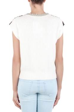 Tsumori Chisato Multicolor Embellished Cotton Knit Cap Sleeve Top S