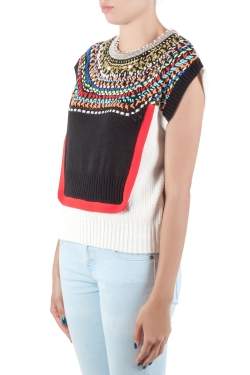 Tsumori Chisato Multicolor Embellished Cotton Knit Cap Sleeve Top S