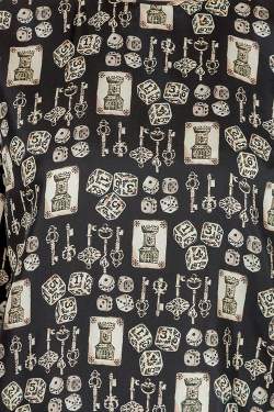 Pre Owned Dolce & Gabbana Black and Beige Dice Key Printed Silk Short Sleeve Top M 