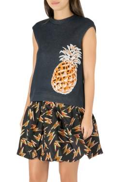 MSGM Indigo Blue Cotton Knit Pineapple Applique Sleeveless Sweatshirt S