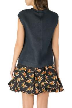 MSGM Indigo Blue Cotton Knit Pineapple Applique Sleeveless Sweatshirt S