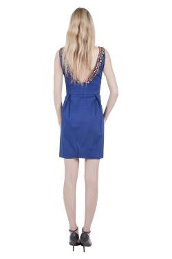 Lela Rose Cobalt Blue Embellished Cut Out Detail Plunge Neck Bodycon Dress XS