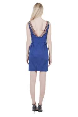 Lela Rose Cobalt Blue Embellished Cut Out Detail Plunge Neck Bodycon Dress XS