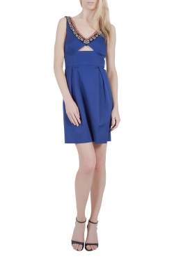 Lela Rose Cobalt Blue Embellished Cut Out Detail Plunge Neck Bodycon Dress XS