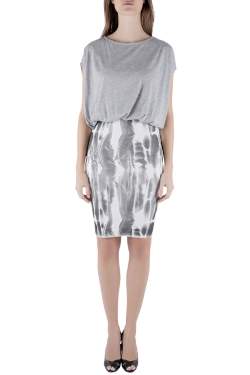 Faith Connexion Further Grey Jersey Blouson Bodice Feather Print Pencil Dress XS