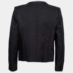 مملوكة مسبقًا IRO Black Leather Trim Open Front Tim Jacket M