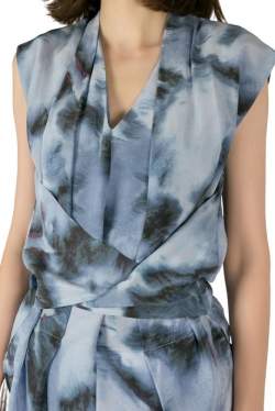 Pre Owned IRO Grey Abstract Printed Silk Orphee Wrap Top M 