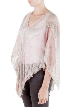 Zandra Rhodes Pale Pink Crinkled Chiffon Paisley Printed Top M 
