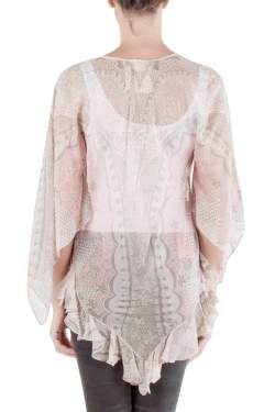 Zandra Rhodes Pale Pink Crinkled Chiffon Paisley Printed Top M 