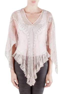 Zandra Rhodes Pale Pink Crinkled Chiffon Paisley Printed Top M 