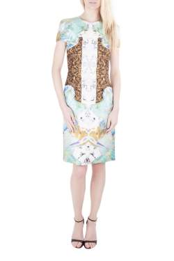 Pre Owned Josh Goot Multicolor Marbled Digital Print Silk Sheath Dress S
