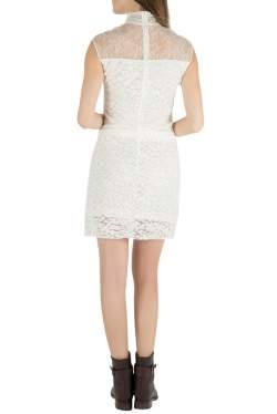 Nina Ricci Ivory Sheer Yoke Lace Turtleneck Dress S