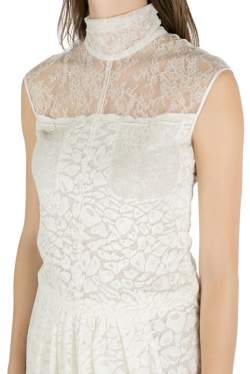 Nina Ricci Ivory Sheer Yoke Lace Turtleneck Dress S