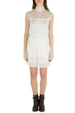 Nina Ricci Ivory Sheer Yoke Lace Turtleneck Dress S