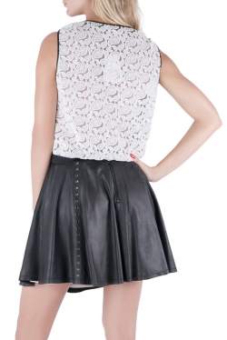 Pre Owned Yigal Azrouel Jet Optic Paisley Embroidered Lace Crop Top M