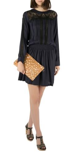 Sea Navy Blue Crepe Lace Cut Out Detail Dress S