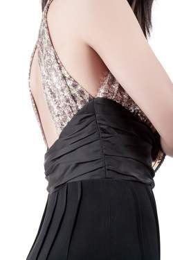 Mikael Aghal Black Crepe and Gold Sequin Embellished Gown S 