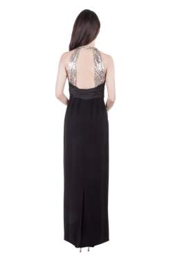 Mikael Aghal Black Crepe and Gold Sequin Embellished Gown S 