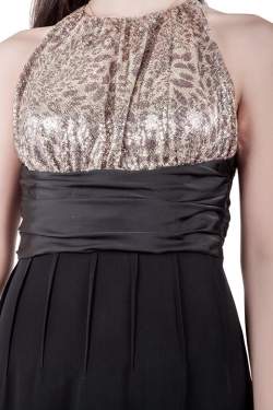 Mikael Aghal Black Crepe and Gold Sequin Embellished Gown S 