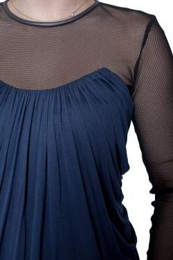 Yigal Azrouel Navy Blue Jersey and Sheer Mesh Detail Long Sleeve Top M 