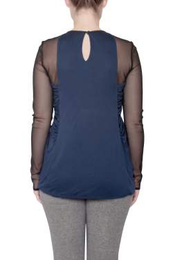 Yigal Azrouel Navy Blue Jersey and Sheer Mesh Detail Long Sleeve Top M 
